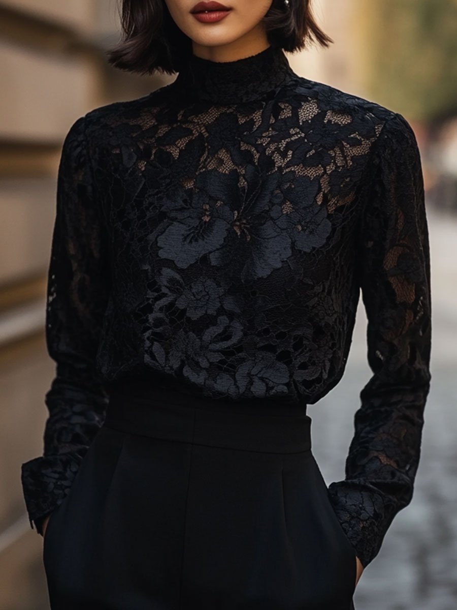 Isabelle | Floral Lace High Neck Blouse - Lumina Vancouver - Lumina Vancouver