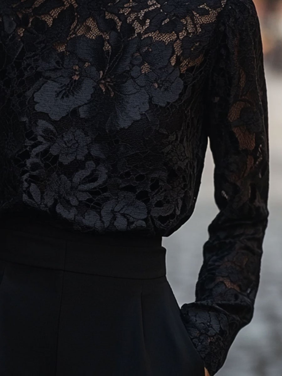 Isabelle | Floral Lace High Neck Blouse - Lumina Vancouver - Lumina Vancouver