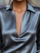 Luna | Silver Satin V-Neck Blouse - Lumina Vancouver - Lumina Vancouver
