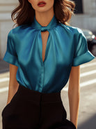 Isabelle | White Satin Keyhole Blouse - Lumina Vancouver - Lumina Vancouver