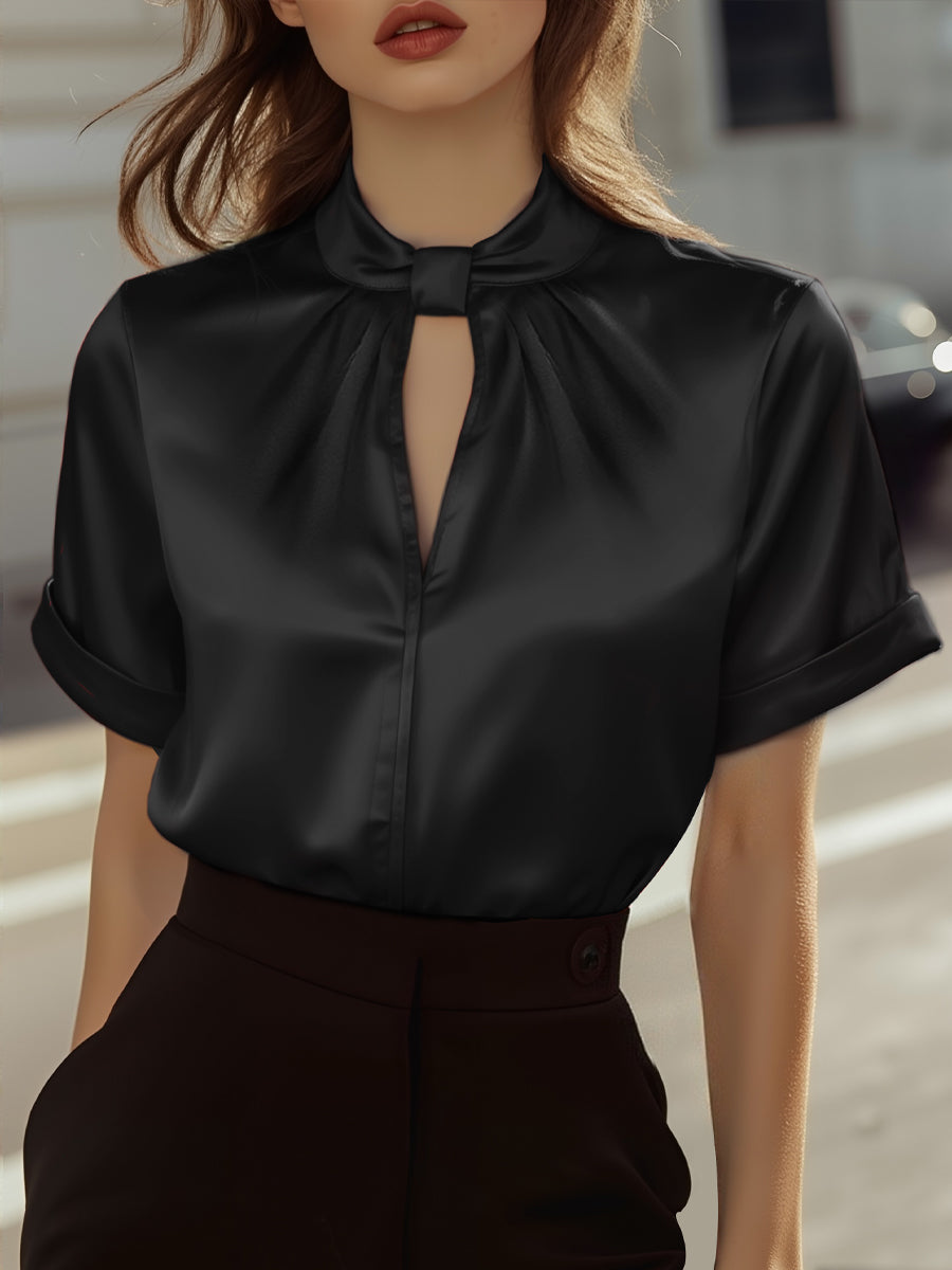 Isabelle | White Satin Keyhole Blouse - Lumina Vancouver - Lumina Vancouver