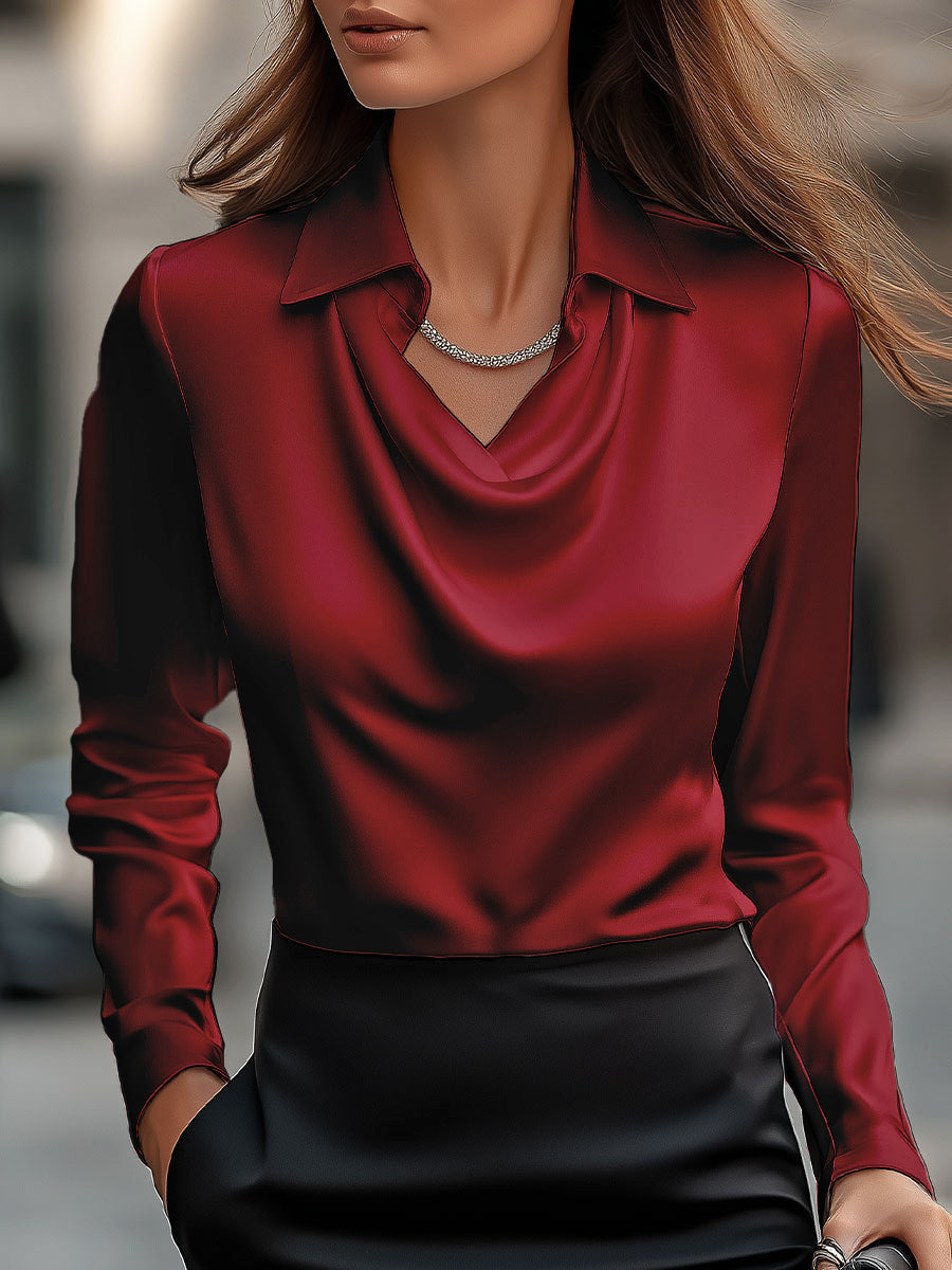 Delphine | White Draped Satin Blouse - Lumina Vancouver - Lumina Vancouver