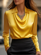 Delphine | White Draped Satin Blouse - Lumina Vancouver - Lumina Vancouver