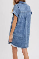 Women's Denim Shirt Dress - Relaxed Fit - Rolled Short Sleeves - Button Down Casual Wear by Lumina Vancouver