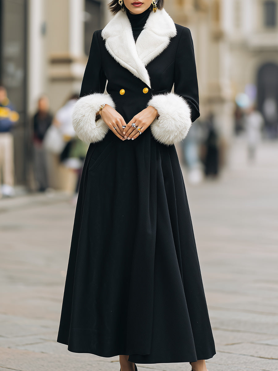Aurora | Longline Coat with White Faux Fur Trim - Lumina Vancouver - Lumina Vancouver