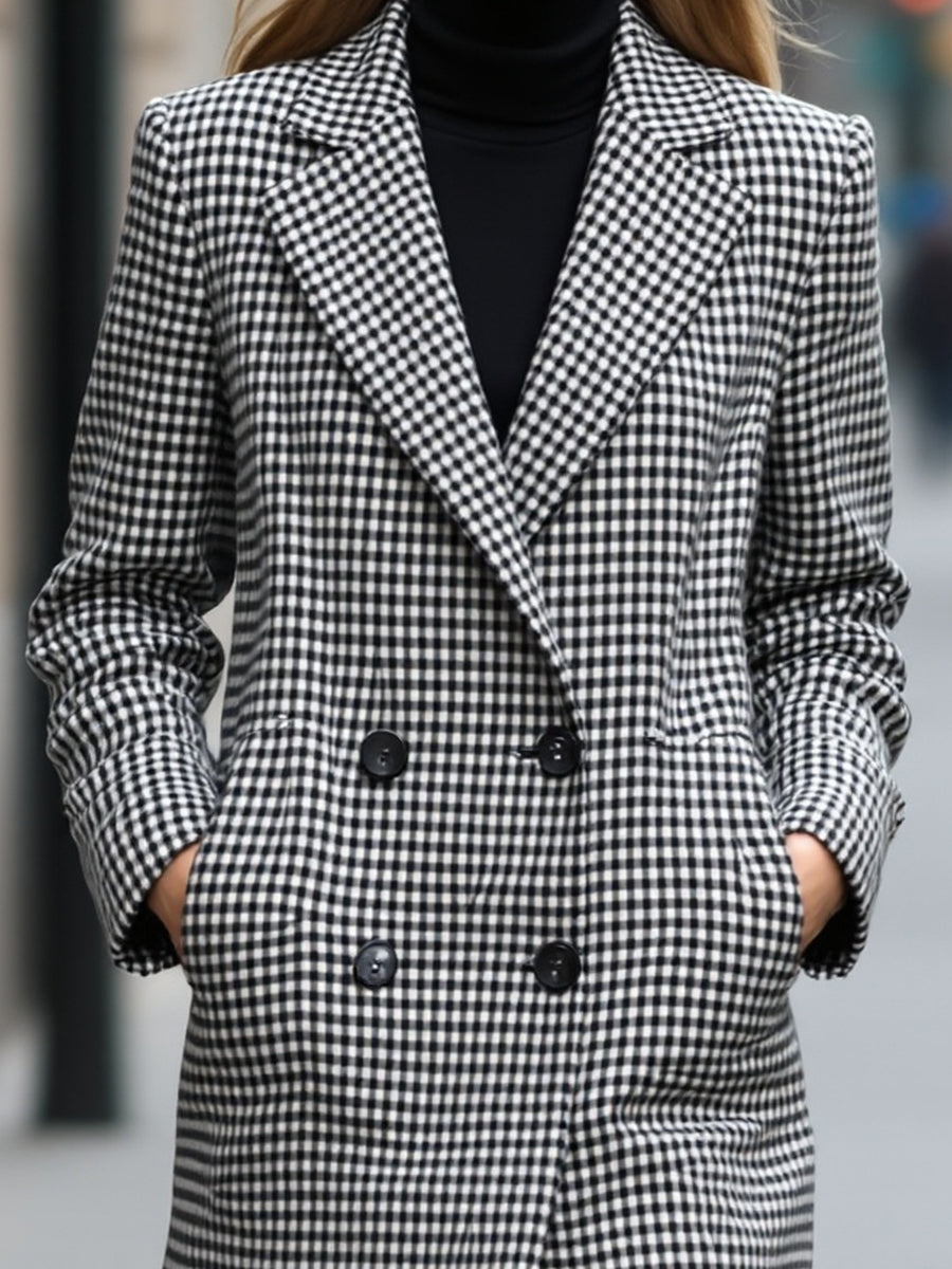 Elena | Double-Breasted Checked Wool Coat - Lumina Vancouver - Lumina Vancouver