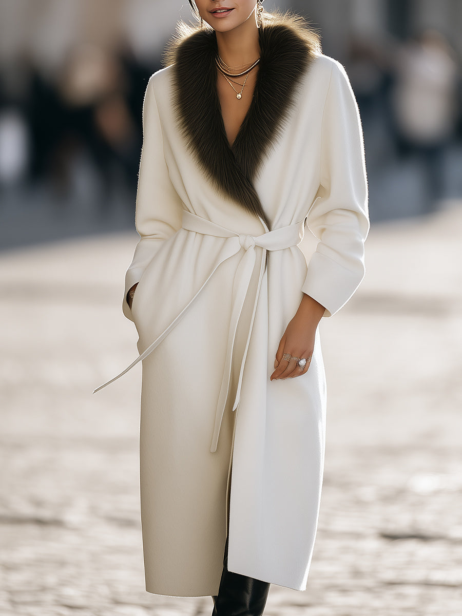 Elena | Wool Coat with Fur Collar and Belt - Lumina Vancouver - Lumina Vancouver