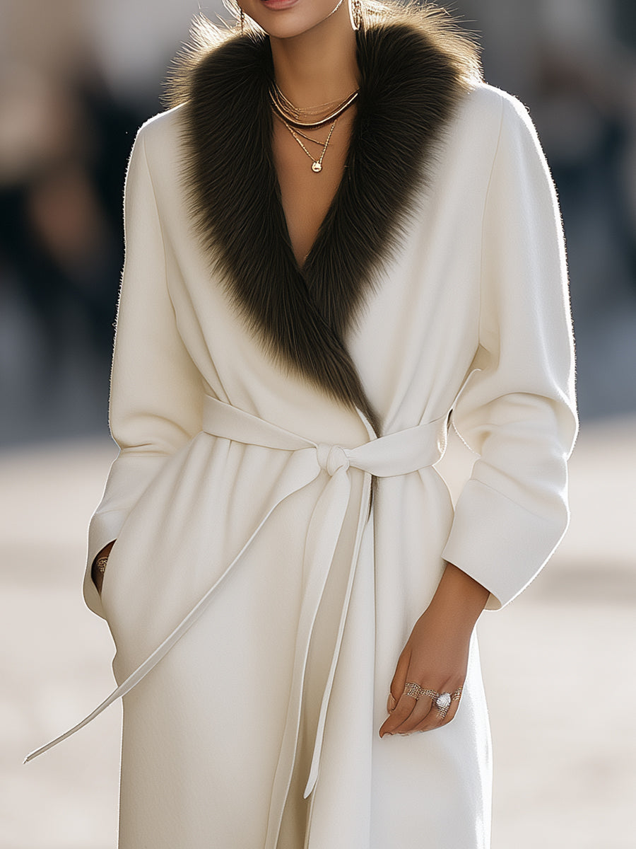 Elena | Wool Coat with Fur Collar and Belt - Lumina Vancouver - Lumina Vancouver