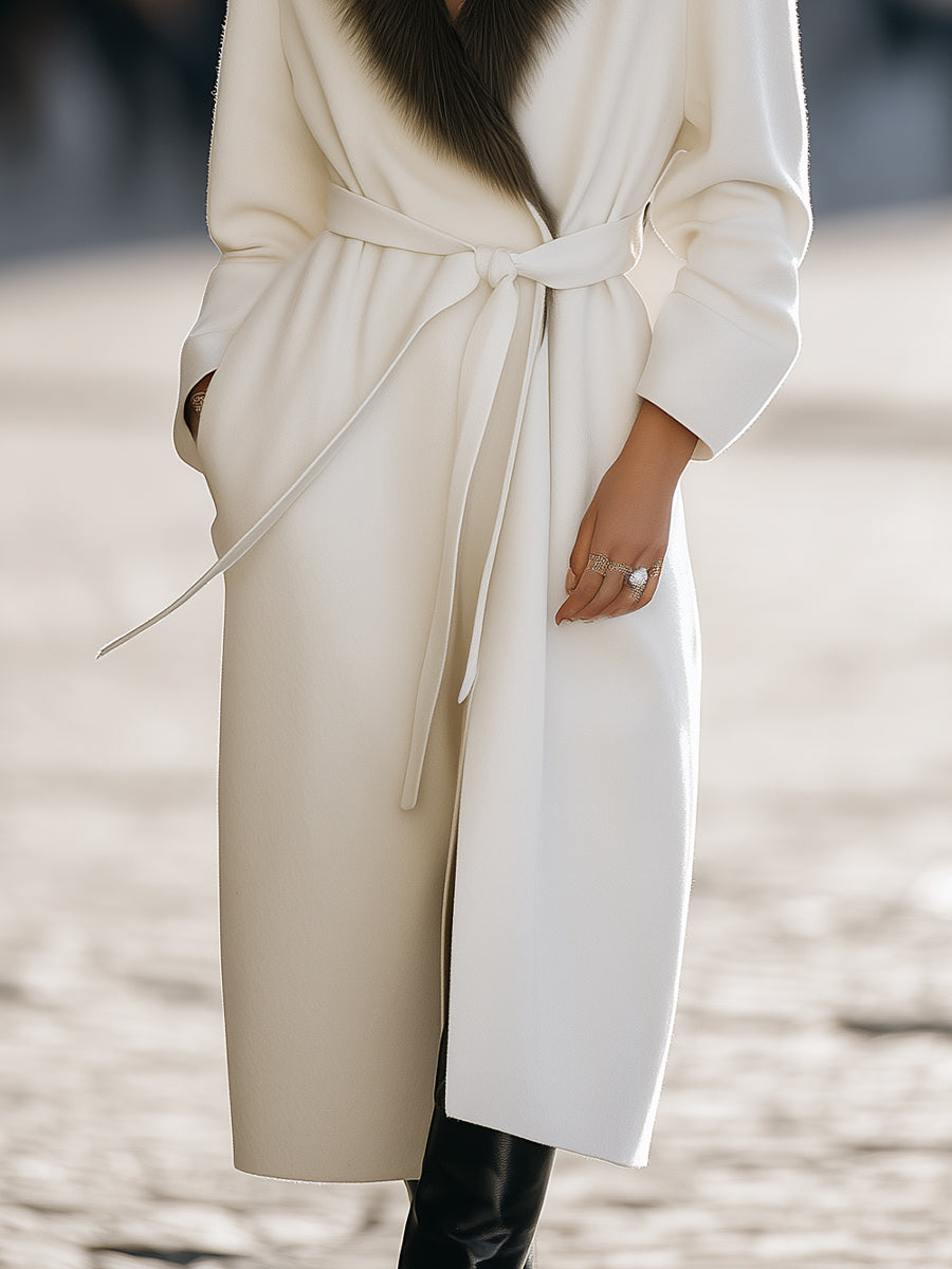 Elena | Wool Coat with Fur Collar and Belt - Lumina Vancouver - Lumina Vancouver