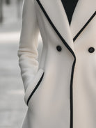 Zara | Double Breasted White Coat Trim - Lumina Vancouver - Lumina Vancouver