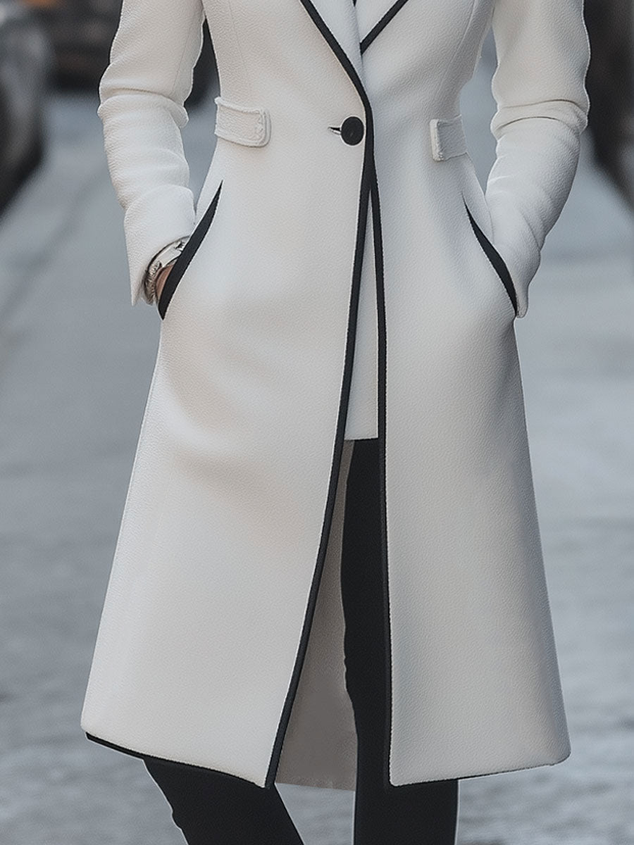Isabelle | Long White Coat Contrast Trim - Lumina Vancouver - Lumina Vancouver
