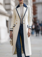 Elena | Double-Breasted Coat with Navy Contrast Trim - Lumina Vancouver - Lumina Vancouver