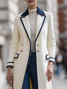 Elena | Double-Breasted Coat with Navy Contrast Trim - Lumina Vancouver - Lumina Vancouver