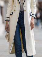 Elena | Double-Breasted Coat with Navy Contrast Trim - Lumina Vancouver - Lumina Vancouver