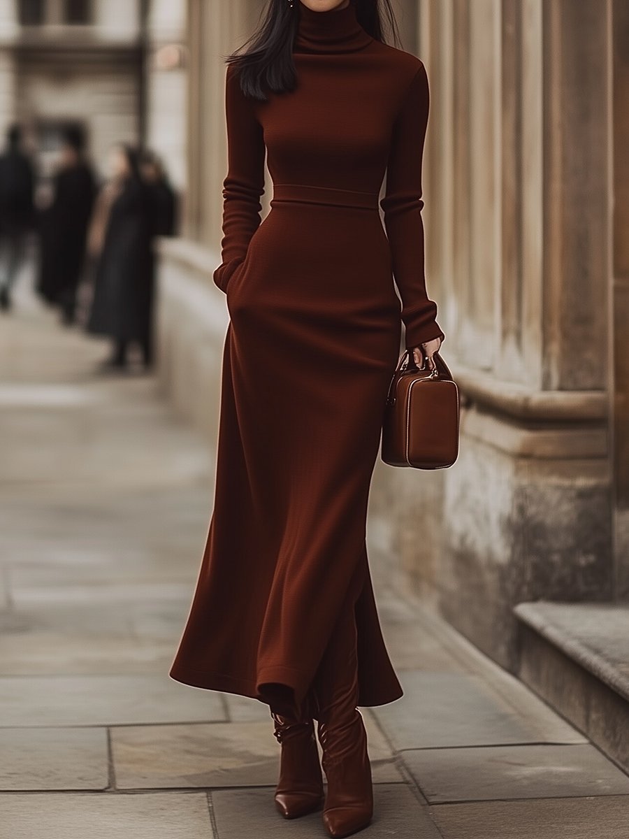 Mira | Chocolate Brown Turtleneck Dress - Lumina Vancouver - Lumina Vancouver
