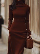 Mira | Chocolate Brown Turtleneck Dress - Lumina Vancouver - Lumina Vancouver