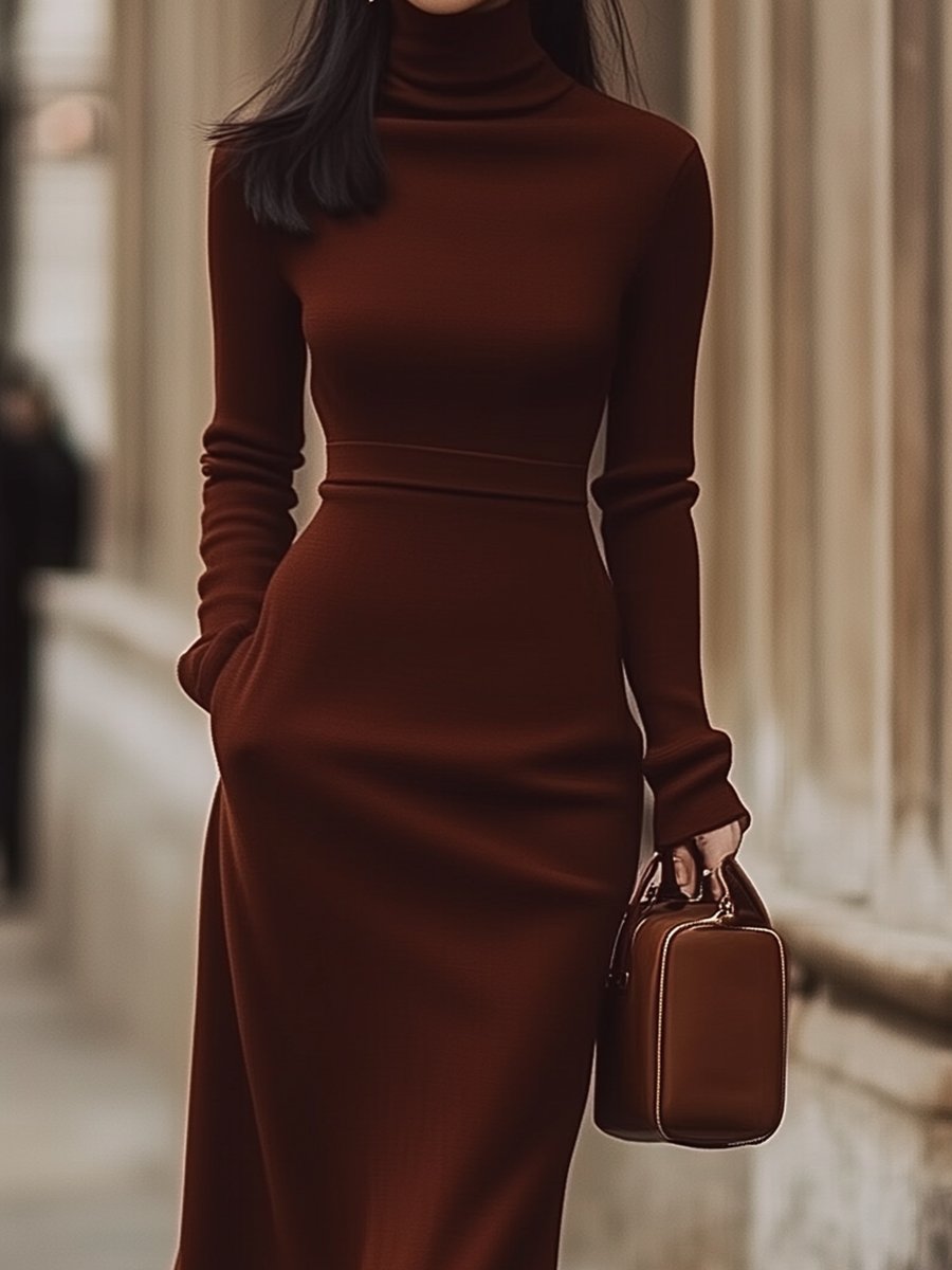 Mira | Chocolate Brown Turtleneck Dress - Lumina Vancouver - Lumina Vancouver