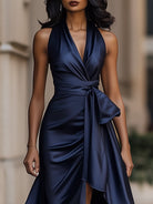 Midnight Elegance | Satin Halter Ruffle Gown-Lumina Vancouver - Lumina Vancouver