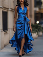 Midnight Elegance | Satin Halter Ruffle Gown-Lumina Vancouver - Lumina Vancouver