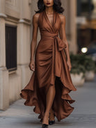 Midnight Elegance | Satin Halter Ruffle Gown-Lumina Vancouver - Lumina Vancouver
