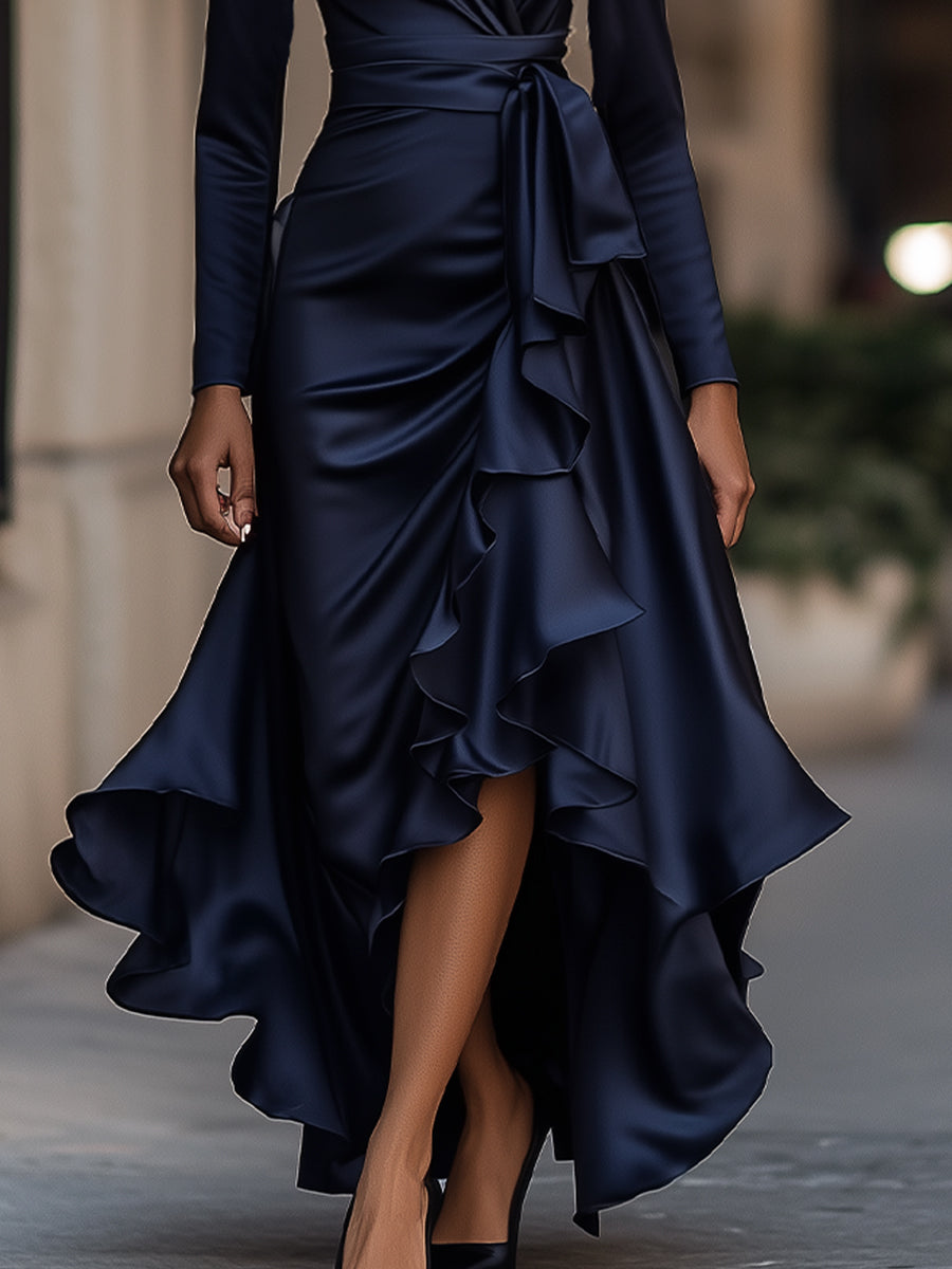 Luna | Satin Maxi Dress Ruffle Hem - Lumina Vancouver - Lumina Vancouver