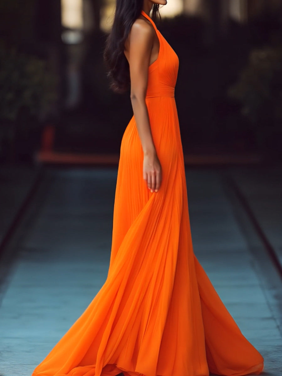 Isla | V Neck Halter Pleat Maxi Dress - Lumina Vancouver - Lumina Vancouver