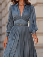 Mooya | Steel Blue Pleated Midi Dress - Lumina Vancouver - Lumina Vancouver