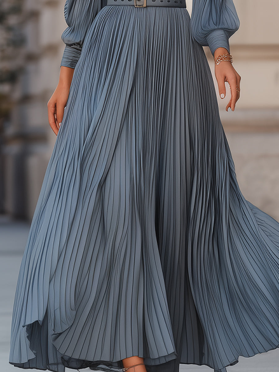 Mooya | Steel Blue Pleated Midi Dress - Lumina Vancouver - Lumina Vancouver