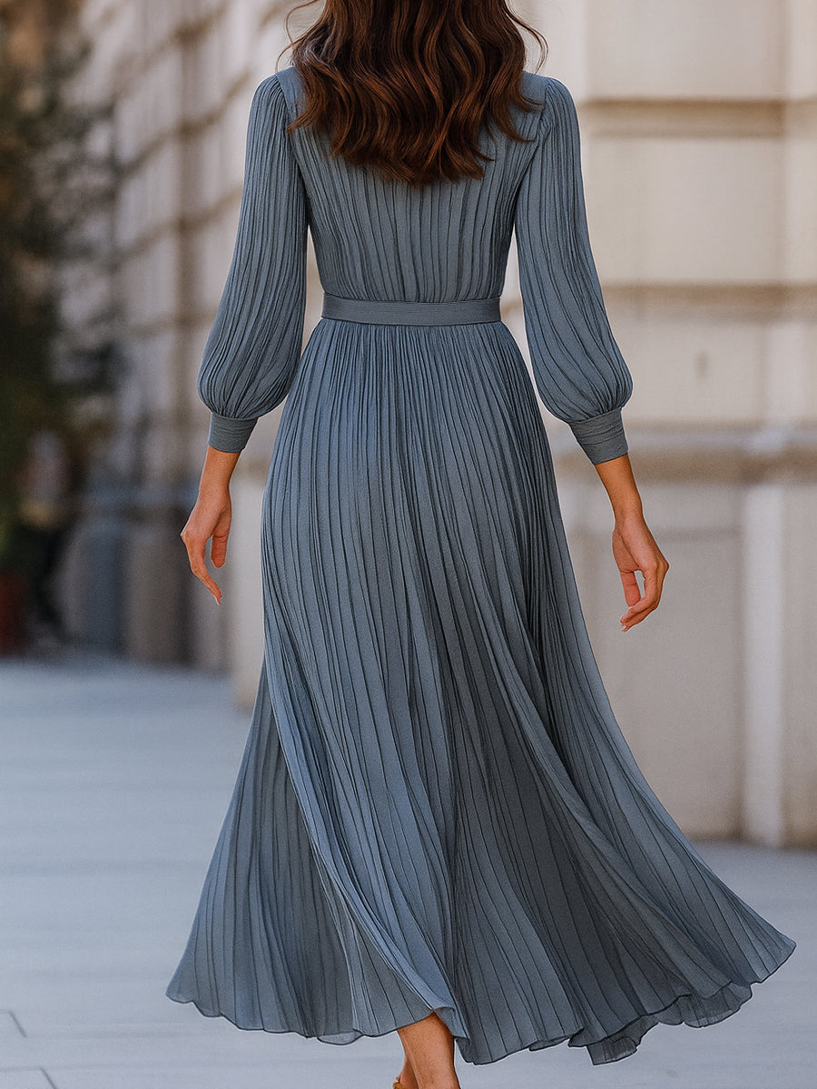 Mooya | Steel Blue Pleated Midi Dress - Lumina Vancouver - Lumina Vancouver