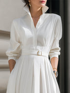Luna | Belted Shirt Dress Pleated Skirt - Lumina Vancouver - Lumina Vancouver