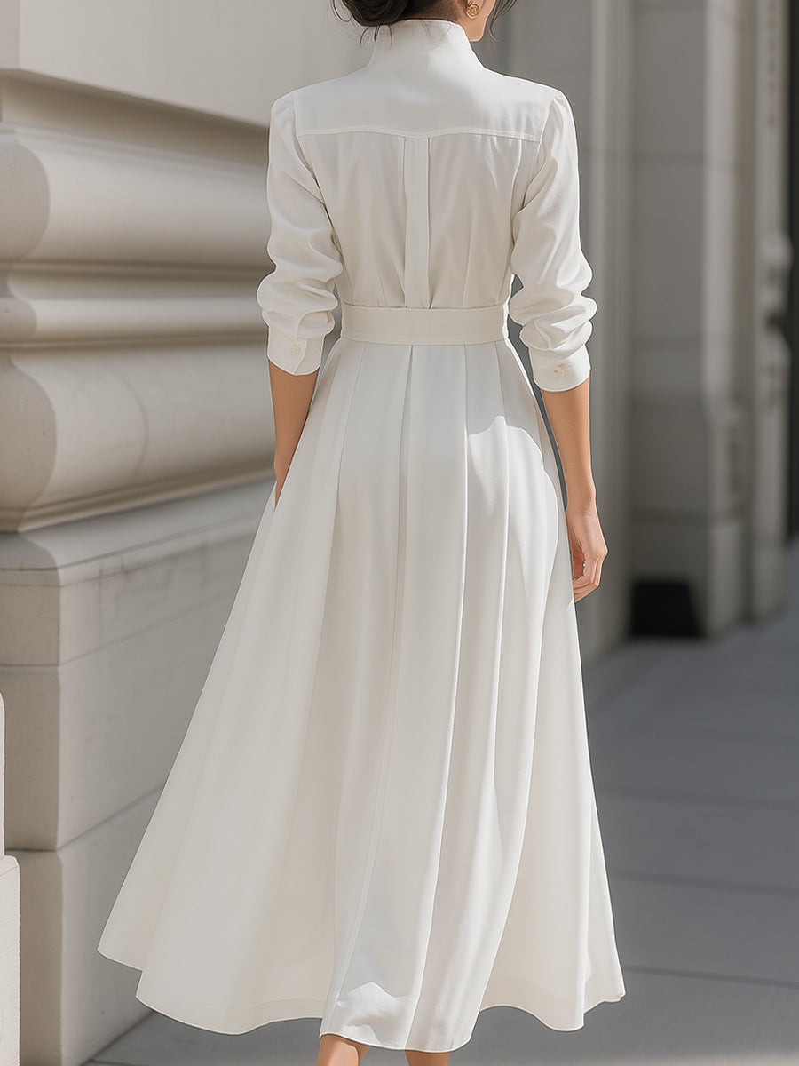 Luna | Belted Shirt Dress Pleated Skirt - Lumina Vancouver - Lumina Vancouver