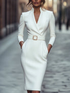 Zara | Belted Sheath Dress Mandarin Collar - Lumina Vancouver - Lumina Vancouver