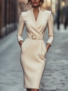 Zara | Belted Sheath Dress Mandarin Collar - Lumina Vancouver - Lumina Vancouver