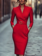 Zara | Belted Sheath Dress Mandarin Collar - Lumina Vancouver - Lumina Vancouver