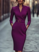 Zara | Belted Sheath Dress Mandarin Collar - Lumina Vancouver - Lumina Vancouver