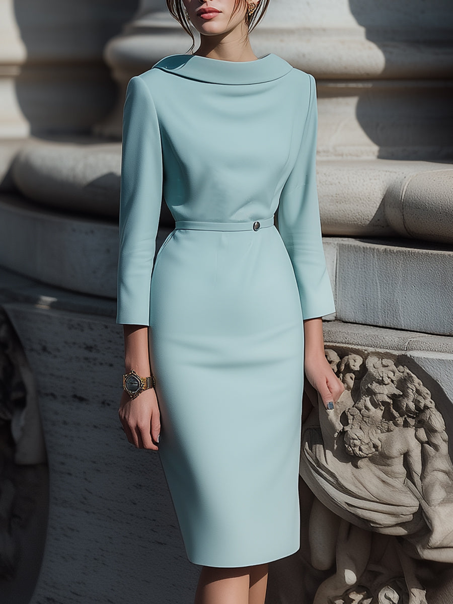 Luna | Draped Collar Pencil Midi Dress - Lumina Vancouver - Lumina Vancouver