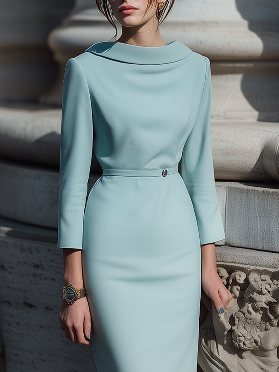 Luna | Draped Collar Pencil Midi Dress - Lumina Vancouver - Lumina Vancouver