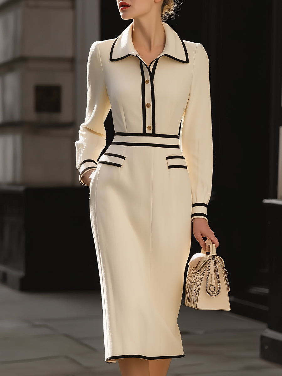 Luna | Contrast Trim Midi Dress Buttons - Lumina Vancouver - Lumina Vancouver