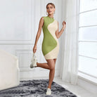 Women’s Bodycon Dress – Ribbed Knit – Sleeveless Mini – High Neck Colorblock by Lumina Vancouver