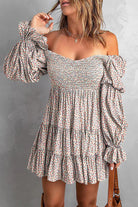 Women's Off-Shoulder Mini Dress - Smocked Bodice - Long Sleeve Tiered Skirt by Lumina Vancouver