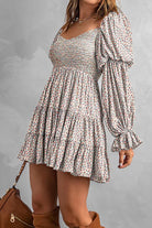 Women's Off-Shoulder Mini Dress - Smocked Bodice - Long Sleeve Tiered Skirt by Lumina Vancouver