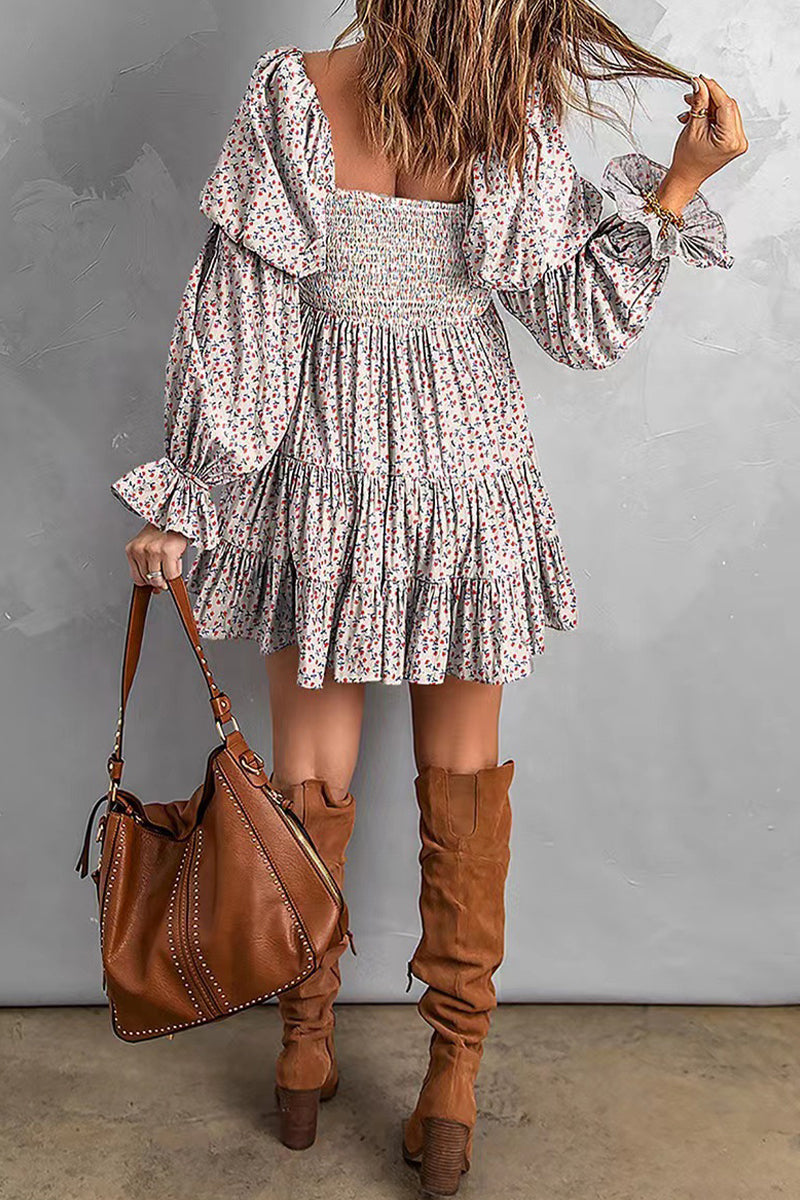 Women's Off-Shoulder Mini Dress - Smocked Bodice - Long Sleeve Tiered Skirt by Lumina Vancouver