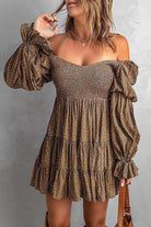 Women's Off-Shoulder Mini Dress - Smocked Bodice - Long Sleeve Tiered Skirt by Lumina Vancouver