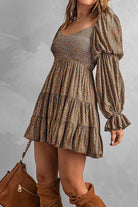 Women's Off-Shoulder Mini Dress - Smocked Bodice - Long Sleeve Tiered Skirt by Lumina Vancouver