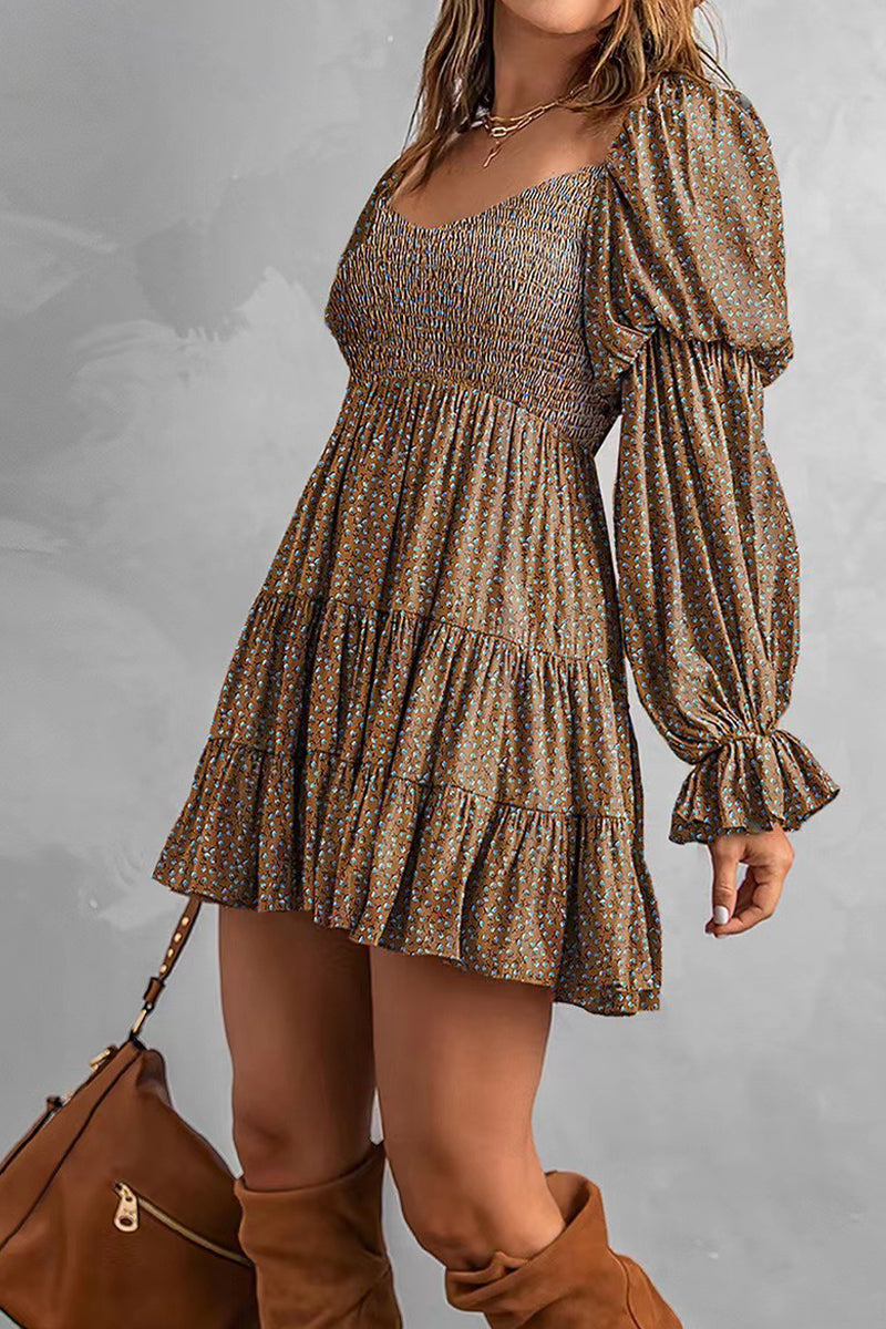 Women's Off-Shoulder Mini Dress - Smocked Bodice - Long Sleeve Tiered Skirt by Lumina Vancouver