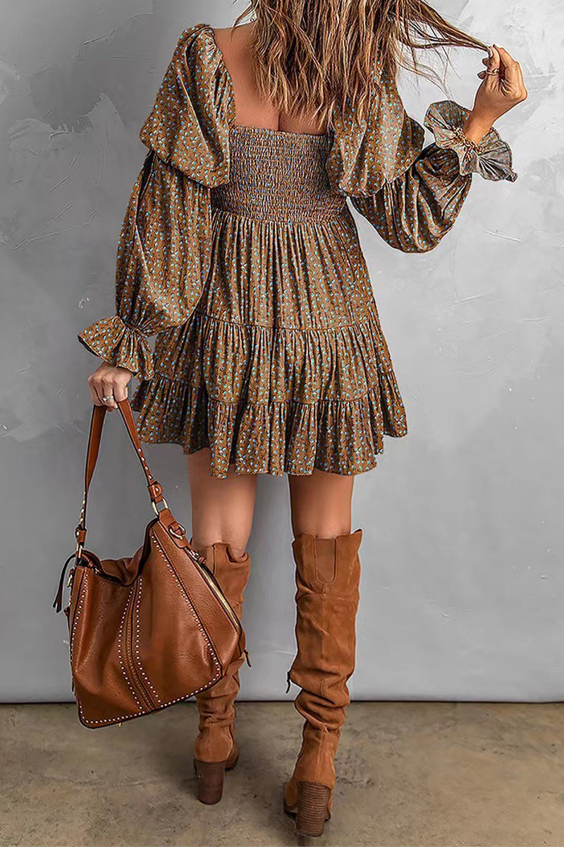 Women's Off-Shoulder Mini Dress - Smocked Bodice - Long Sleeve Tiered Skirt by Lumina Vancouver