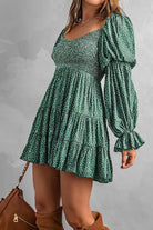 Women's Off-Shoulder Mini Dress - Smocked Bodice - Long Sleeve Tiered Skirt by Lumina Vancouver