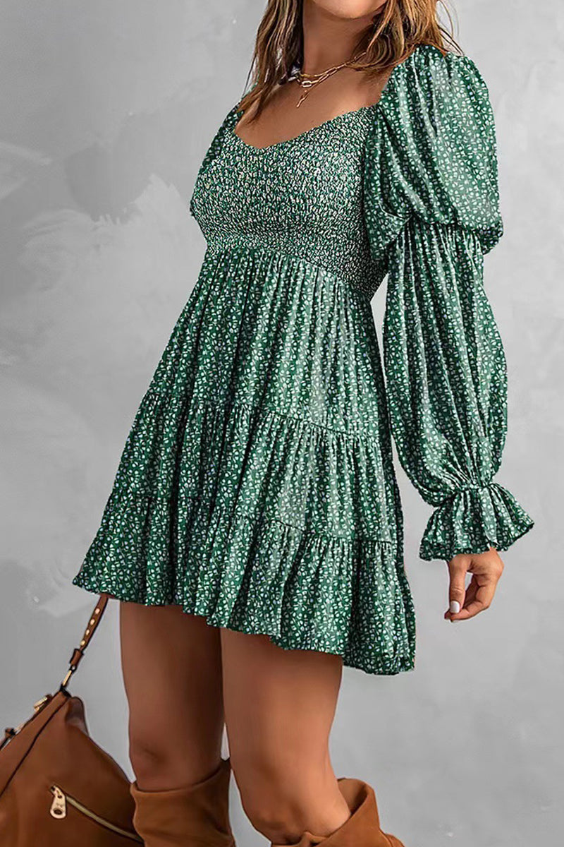 Women's Off-Shoulder Mini Dress - Smocked Bodice - Long Sleeve Tiered Skirt by Lumina Vancouver
