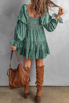 Women's Off-Shoulder Mini Dress - Smocked Bodice - Long Sleeve Tiered Skirt by Lumina Vancouver