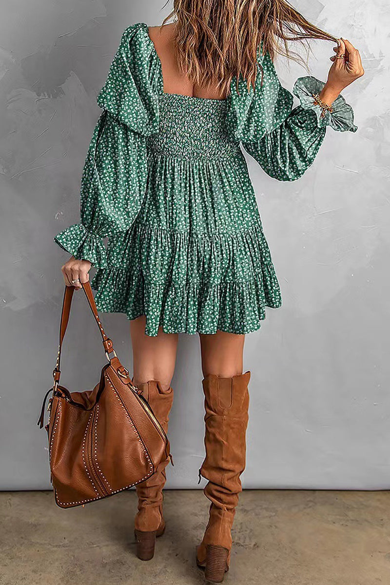 Women's Off-Shoulder Mini Dress - Smocked Bodice - Long Sleeve Tiered Skirt by Lumina Vancouver